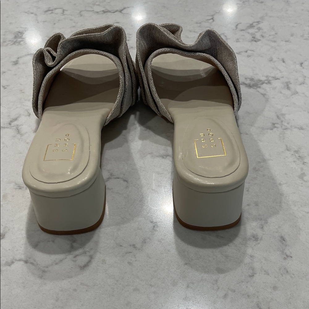 ShuShop Light Tan Ruffle Block Heels - Picture 3 of 4